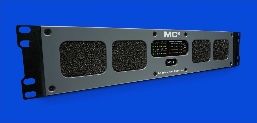 MC2 - I Series power amplifier on a blue background